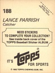 1982 Topps Stickers #188 Lance Parrish Back