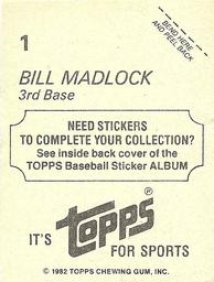 1982 Topps Stickers #1 Bill Madlock Back
