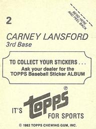 1982 Topps Stickers #2 Carney Lansford Back
