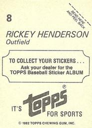 1982 Topps Stickers #8 Rickey Henderson Back