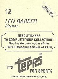 1982 Topps Stickers #12 Len Barker Back