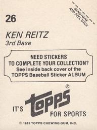 1982 Topps Stickers #26 Ken Reitz Back