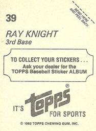 1982 Topps Stickers #39 Ray Knight Back