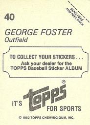 1982 Topps Stickers #40 George Foster Back