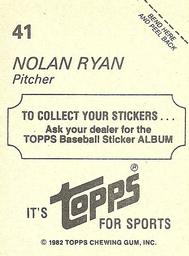 1982 Topps Stickers #41 Nolan Ryan Back