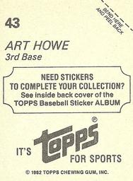 1982 Topps Stickers #43 Art Howe Back
