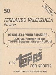 1982 Topps Stickers #50 Fernando Valenzuela Back