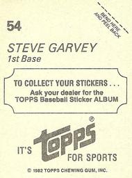1982 Topps Stickers #54 Steve Garvey Back