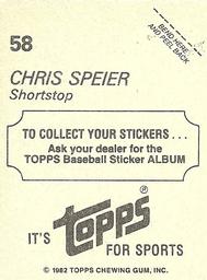 1982 Topps Stickers #58 Chris Speier Back