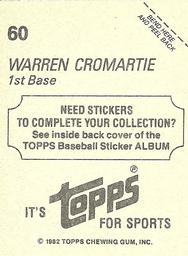 1982 Topps Stickers #60 Warren Cromartie Back