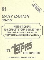 1982 Topps Stickers #61 Gary Carter Back
