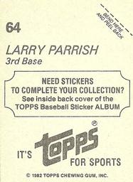 1982 Topps Stickers #64 Larry Parrish Back