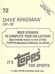 1982 Topps Stickers #72 Dave Kingman Back