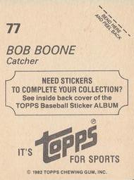 1982 Topps Stickers #77 Bob Boone Back