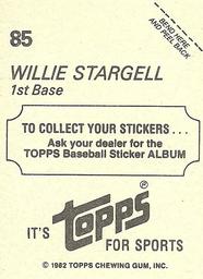 1982 Topps Stickers #85 Willie Stargell Back