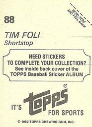 1982 Topps Stickers #88 Tim Foli Back