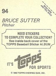 1982 Topps Stickers #94 Bruce Sutter Back