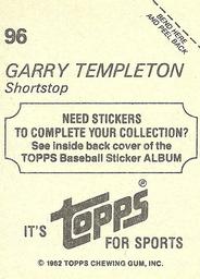 1982 Topps Stickers #96 Garry Templeton Back