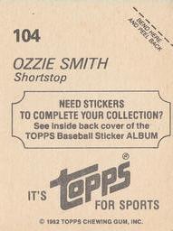 1982 Topps Stickers #104 Ozzie Smith Back