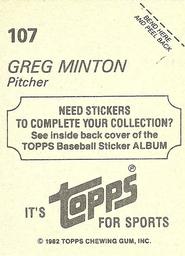 1982 Topps Stickers #107 Greg Minton Back