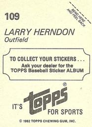 1982 Topps Stickers #109 Larry Herndon Back