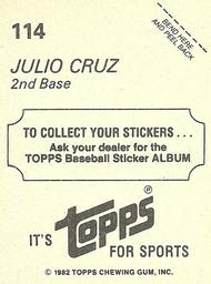 1982 Topps Stickers #114 Julio Cruz Back