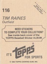 1982 Topps Stickers #116 Tim Raines Back