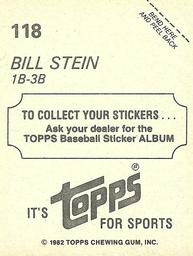 1982 Topps Stickers #118 Bill Stein Back