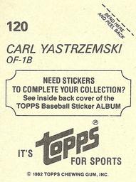 1982 Topps Stickers #120 Carl Yastrzemski Back