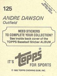 1982 Topps Stickers #125 Andre Dawson Back