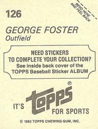1982 Topps Stickers #126 George Foster Back