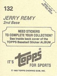 1982 Topps Stickers #132 Jerry Remy Back