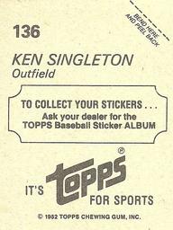1982 Topps Stickers #136 Ken Singleton Back