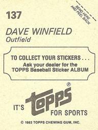 1982 Topps Stickers #137 Dave Winfield Back