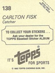 1982 Topps Stickers #138 Carlton Fisk Back