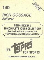 1982 Topps Stickers #140 Rich Gossage Back
