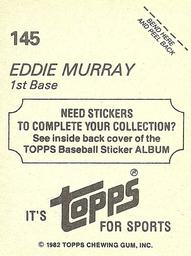 1982 Topps Stickers #145 Eddie Murray Back