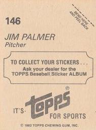 1982 Topps Stickers #146 Jim Palmer Back