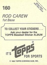 1982 Topps Stickers #160 Rod Carew Back