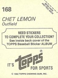1982 Topps Stickers #168 Chet Lemon Back