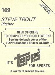 1982 Topps Stickers #169 Steve Trout Back