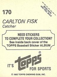 1982 Topps Stickers #170 Carlton Fisk Back