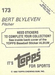 1982 Topps Stickers #173 Bert Blyleven Back