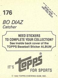1982 Topps Stickers #176 Bo Diaz Back