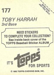 1982 Topps Stickers #177 Toby Harrah Back