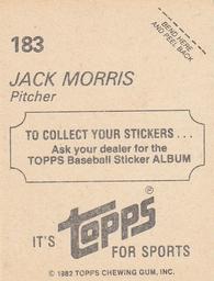 1982 Topps Stickers #183 Jack Morris Back
