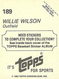 1982 Topps Stickers #189 Willie Wilson Back