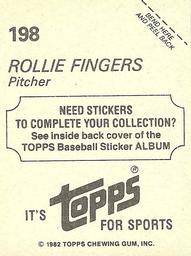 1982 Topps Stickers #198 Rollie Fingers Back
