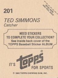 1982 Topps Stickers #201 Ted Simmons Back