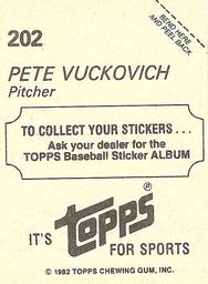 1982 Topps Stickers #202 Pete Vuckovich Back